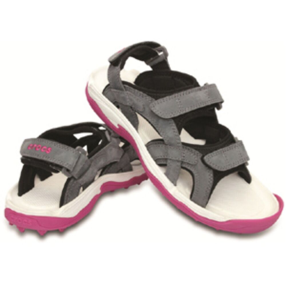 NEW Crocs XTG LoPro Golf Sandal Gray White Pink Women size 7 Comfort Leather